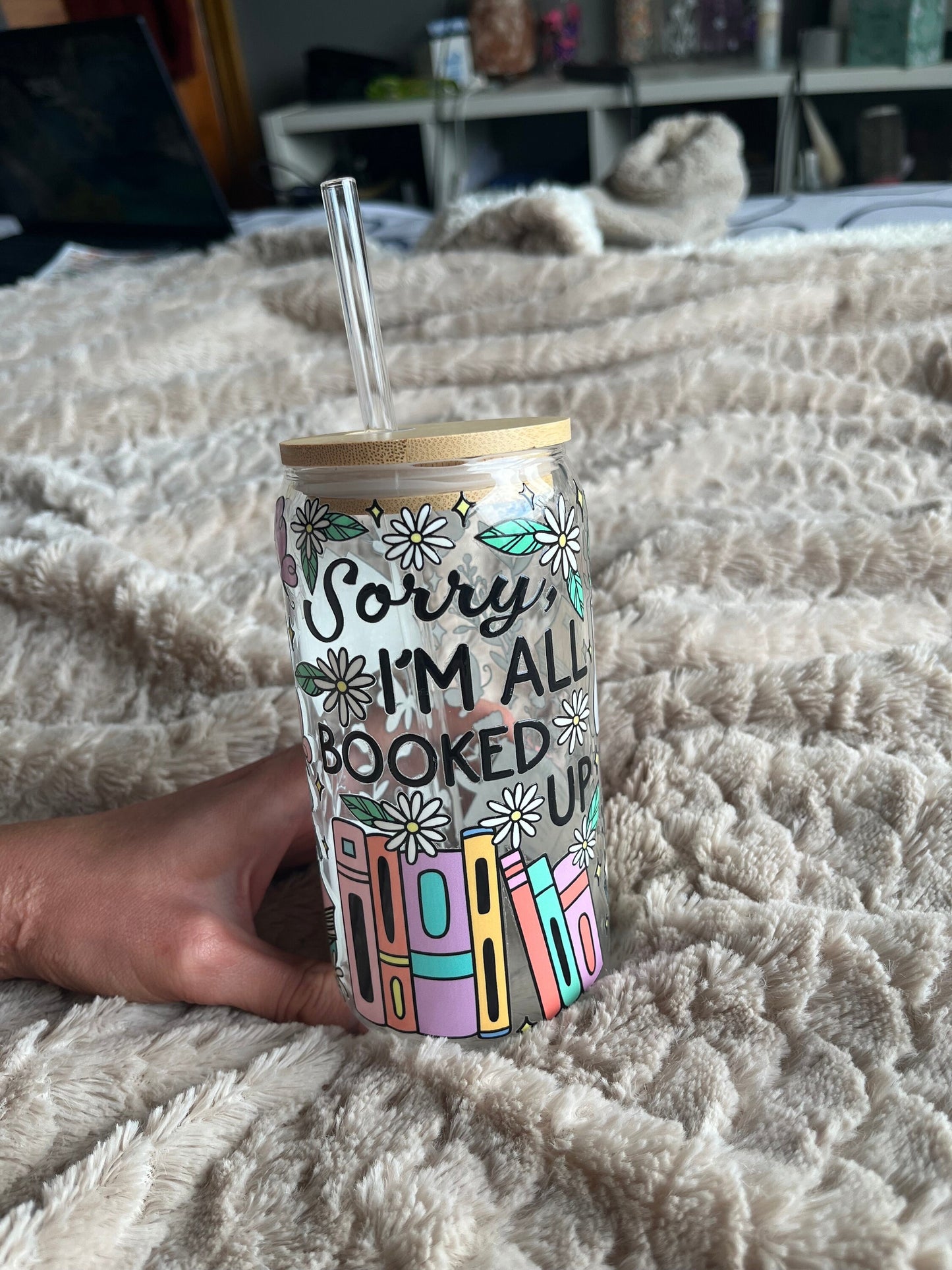 I’m all booked up - 16oz Libbey Glass | UvDft | Bamboo lid & glass straw