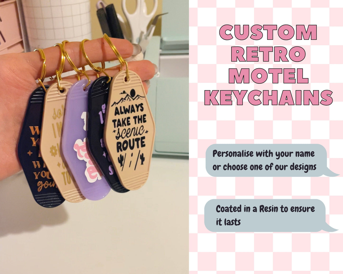 Custom Retro Motel Keyring | Personalised | keychain