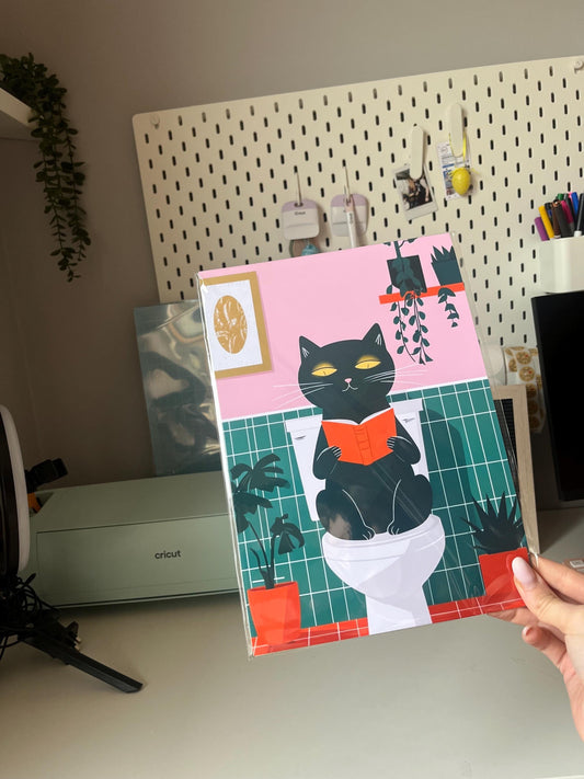 A4 wall print - Bathroom cat on the toilet