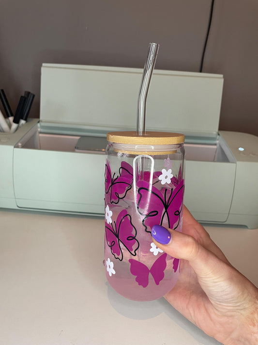 Dog Mom Colour - Changing Libbey Glass  | Bamboo lid & glass straw